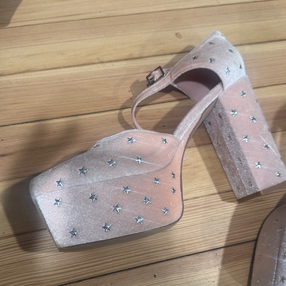 Jeffrey Campbell Blush Pink Velvet Platform Mary Janes with Silver Star Studs